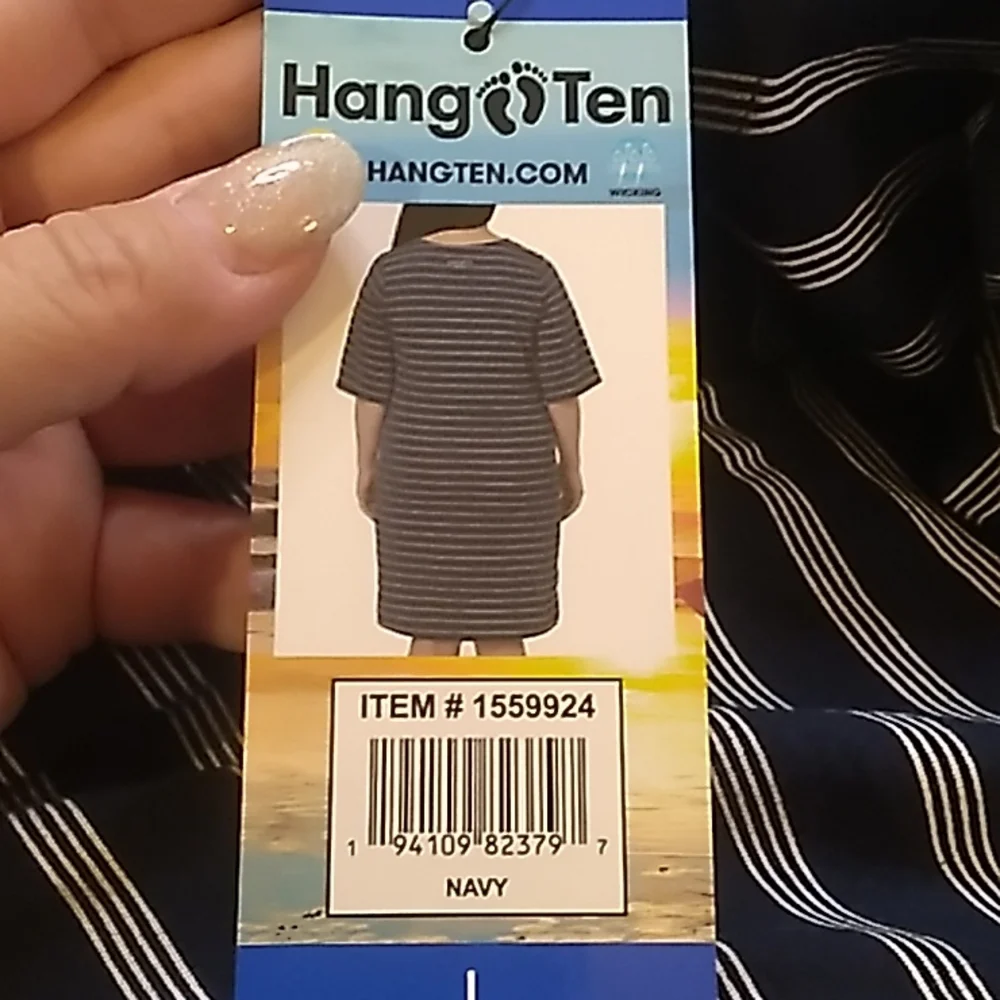 Hang Ten UV Protection UPF 50+ Blue & White Dress w Pockets Women's Large - Picture 6 of 6